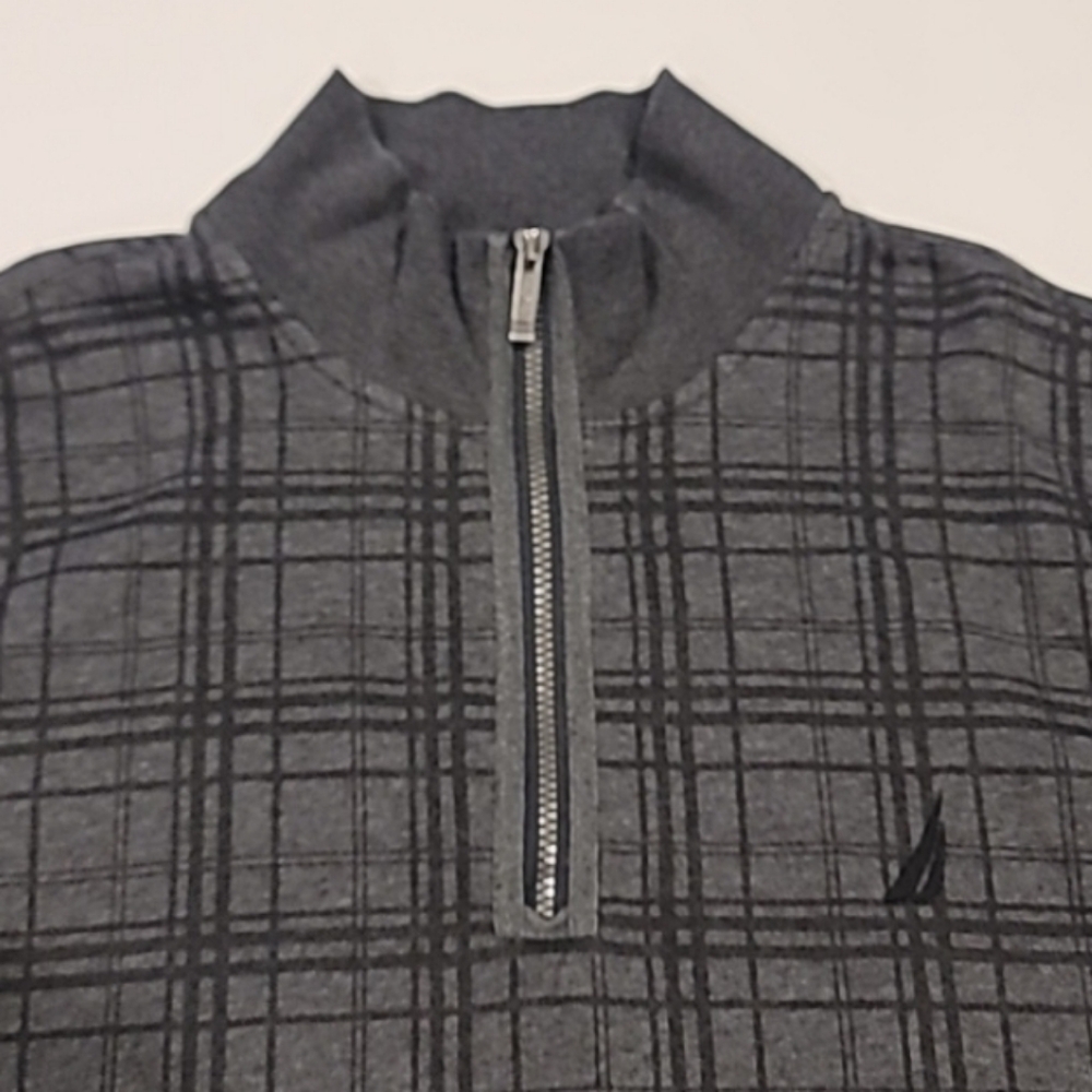 Nautica Quarter Zip Pullover Plaid Sweatshirt Top Gray XXL - Picture 4 of 11